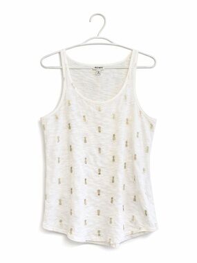 4/$20➡️  Old Navy White Cotton Tank Top Gold Pineapple Print – Size Medium EUC